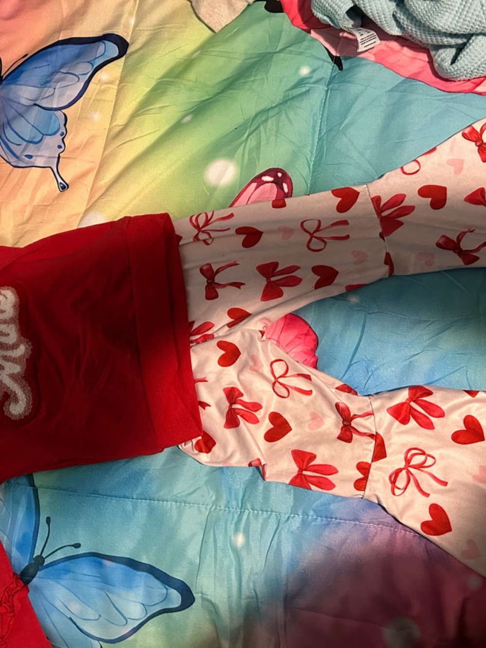 Kids Matching Set - Red Hearts & Bows Pajama Set